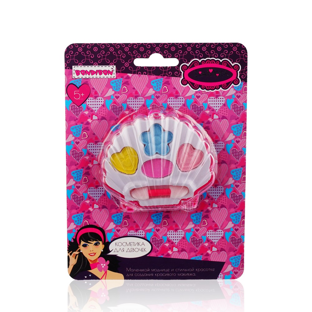 Набор декоративной косметики для девочек Bondibon Eva Moda " Ракушка с тенями для век " 4 оттенка. Фото 1.