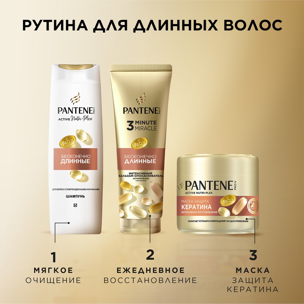 Бальзам - ополаскиватель для волос Pantene Pro-V 3 Minute Miracle Бесконечно длинные 220мл. Фото 7.