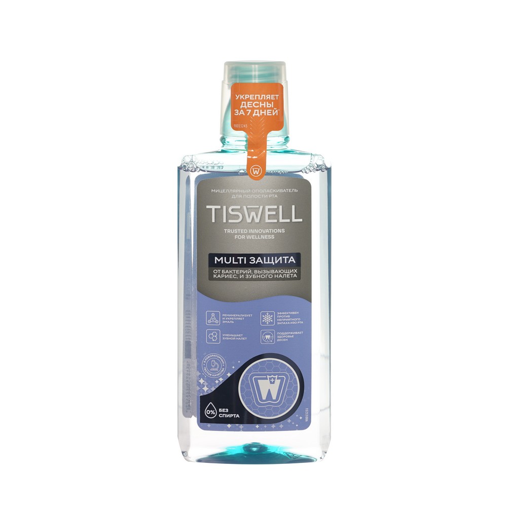 Мицеллярный ополаскиватель для полости рта Tiswell Multi Защита от бактерий , вызывающих кариес, и зубного налета 500мл. Фото 1.