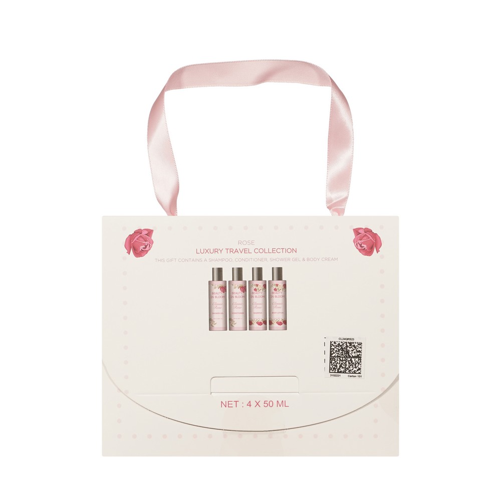 Женский подарочный набор Beauty In Bloom Classic Rose ( шампунь для волос 50мл + кондиционер для волос 50мл + гель для душа 50мл + лосьон для тела 50мл ). Фото 4.
