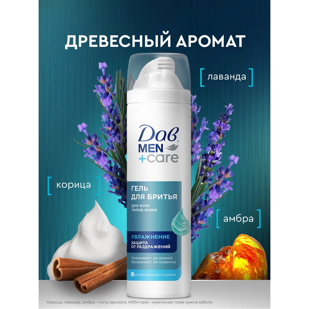 Гель для бритья Дав Men+Care Увлажнение и Защита от раздражений 200мл. Фото 3.