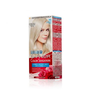 Стойкая крем - краска для волос Garnier Color Sensation 910 Пепельно-платиновый Блонд.