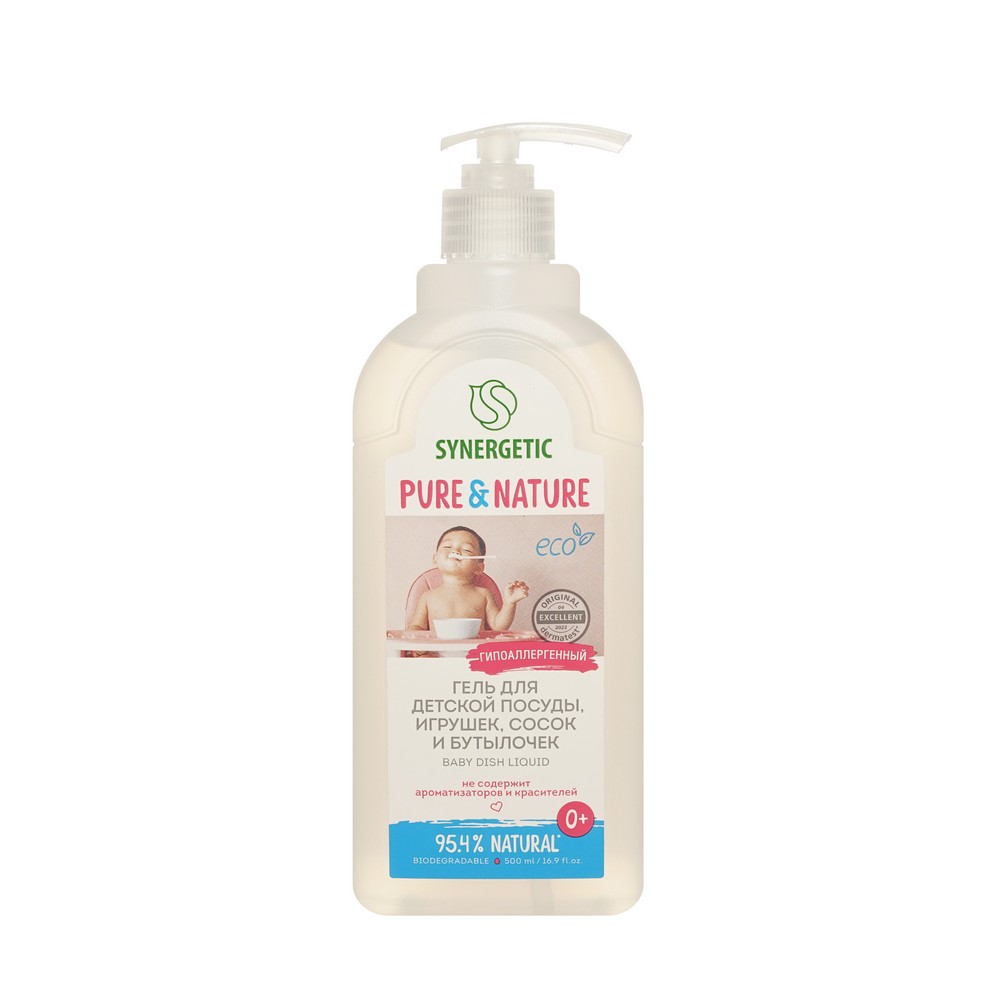 Гель для мытья детской посуды и игрушек Synergetic Pure & Nature 500мл. Фото 1.