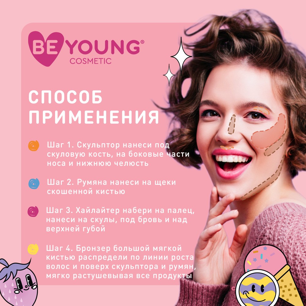 Палетка для скульптурирования лица BeYoung Strobing Palette 02 15г. Фото 9.