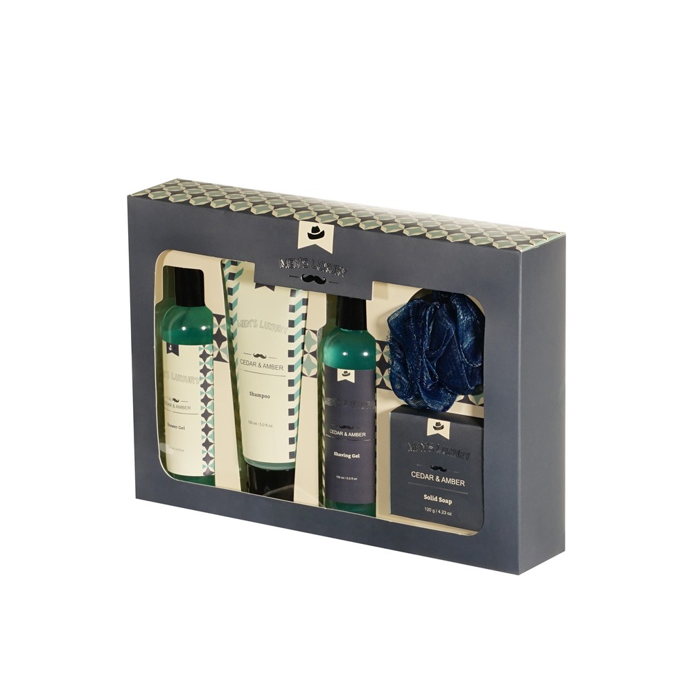 Мужской подарочный набор Men's Luxury ( гель для душа 150мл + гель для бритья 150мл + шампунь для волос 150мл + мыло твердое 120г + мочалка для тела ). Фото 2.