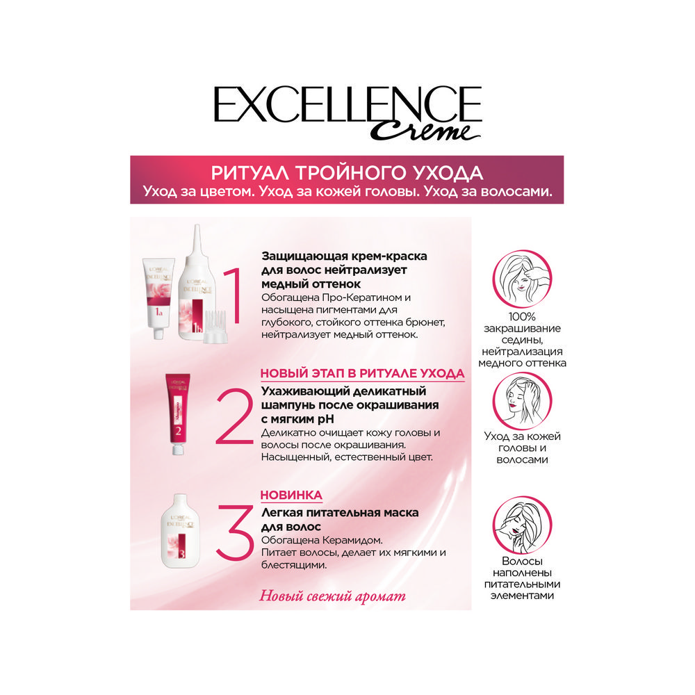 Крем - краска L'Oreal Paris EXCELLENCE Creme стойкая для волос 5.02 Обольстительный каштан. Фото 4.