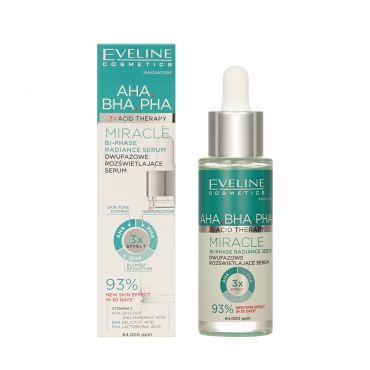 Двухфазная сыворотка выравнивающая тон кожи против несовершенств Eveline AHA.BHA.PHA. 30мл.