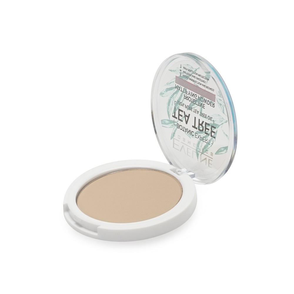 Пудра для лица Eveline Tea tree антибактериальная матирующая 003 Light beige 9г. Фото 2.