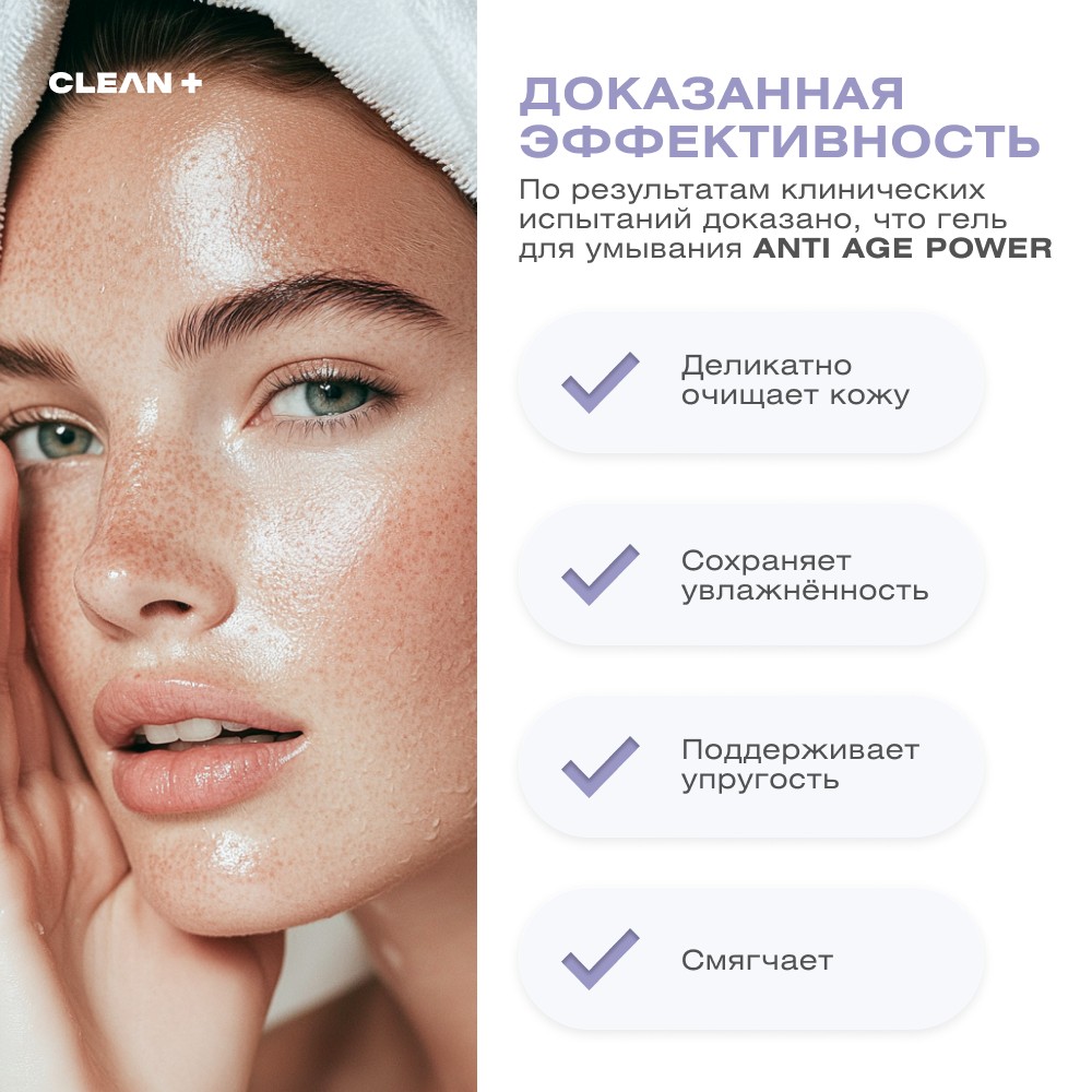 Гель для умывания CLEAN+ Anti Age Power 200мл. Фото 4.