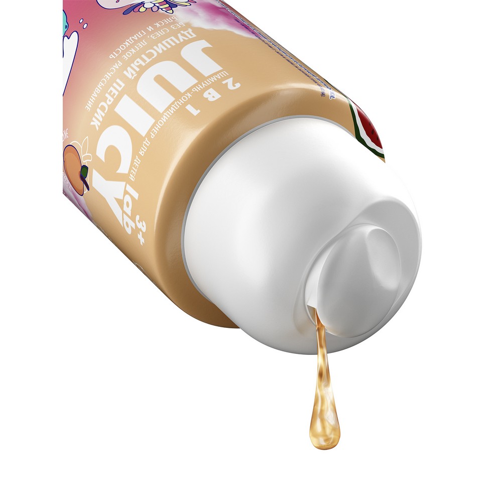 Детский шампунь - кондиционер с блестками Juicy Lab Душистый Персик 3+ 250мл. Фото 3.