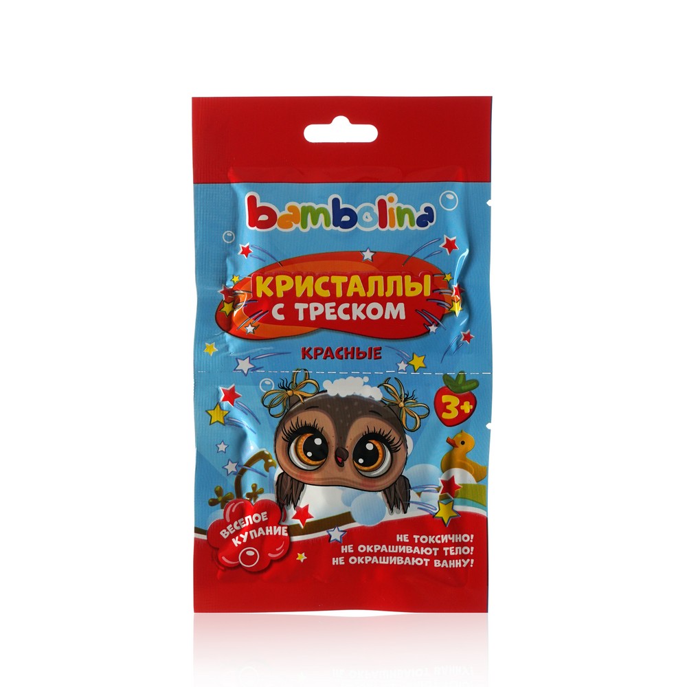 Средство для купания Bambolina Кристаллы с треском , 3+ , Красный , 20г. Фото 1.