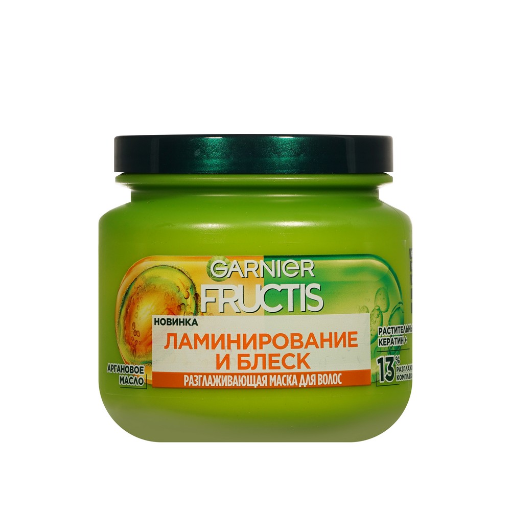 Разглаживающая маска для волос Garnier Fructis Ламинирование и Блеск 320мл. Фото 1.