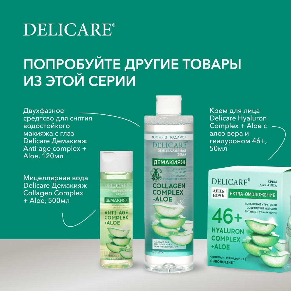 Увлажняющий гиалуроновый гель для лица Delicare Extra Hydration Aloe-gel 50мл. Фото 11.