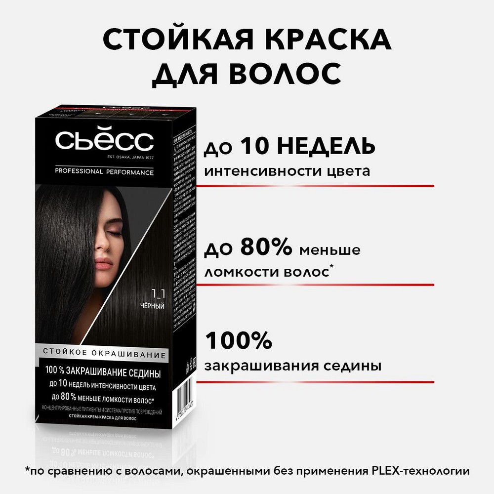 Стойкая крем - краска для волос Сьёсс 1-1 Черный 50мл. Фото 4.
