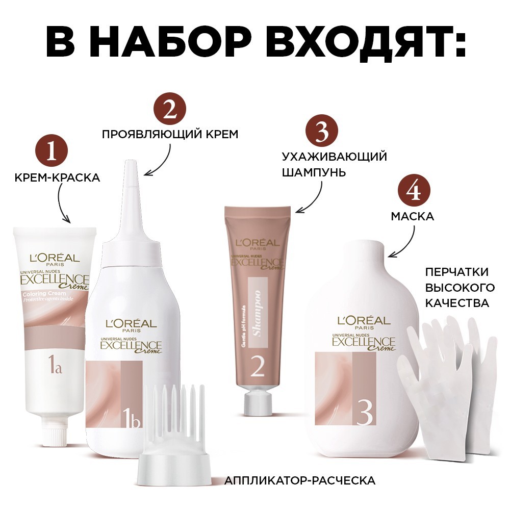 Крем - краска для волос без аммиака L'Oreal Paris EXCELLENCE Creme " Универсальные нюдовые оттенки " , 7U , Универсальный русый Вид№7