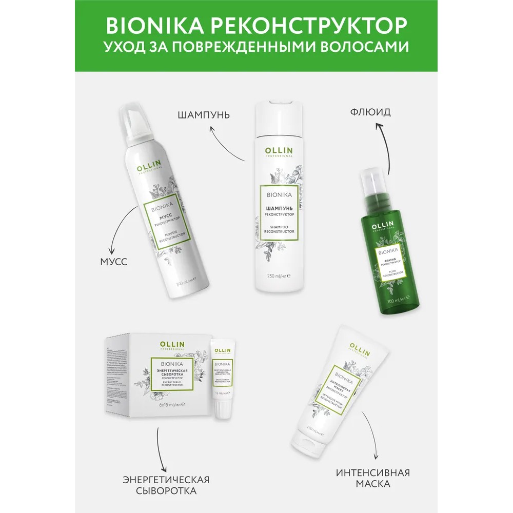 Флюид - Реконструктор для волос Ollin Professional Bionika 100мл. Фото 7.