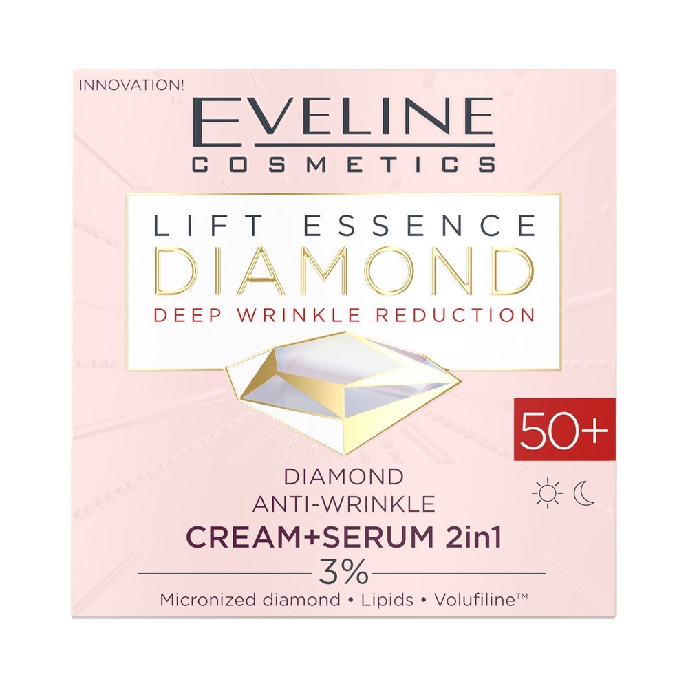 Бриллиантовый крем - сыворотка против морщин 2 в 1 Eveline Lift Essence Diamond 50+ 50мл. Фото 5.