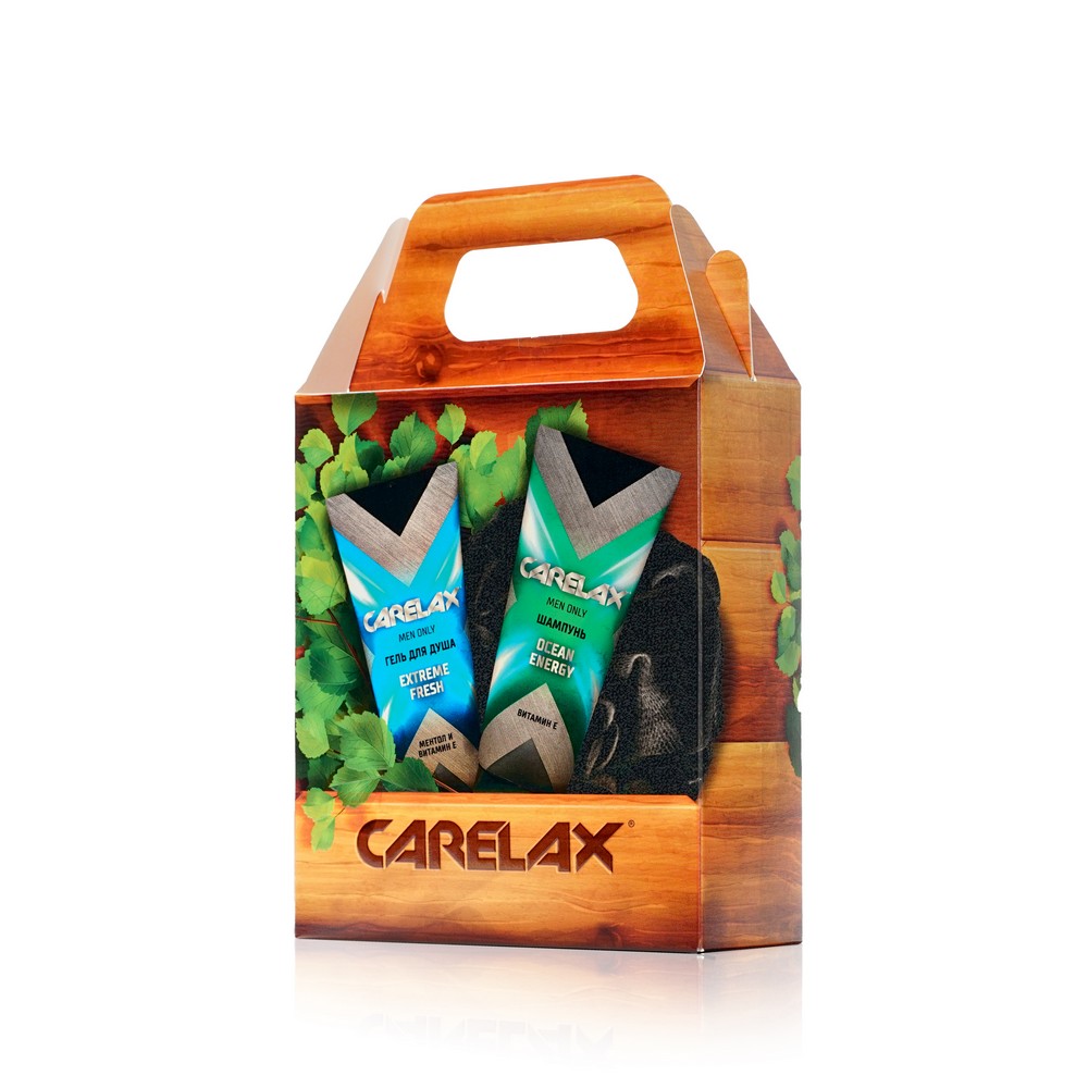 Мужской набор Carelax ( гель для душа " Extreme Fresh " 150мл + шампунь для волос " Ocean Energy " 150мл + мочалка - шар Aqua Joy ). Фото 3.