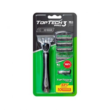 Мужской станок для бритья TopTech Pro 3 + сменные кассеты 10шт.