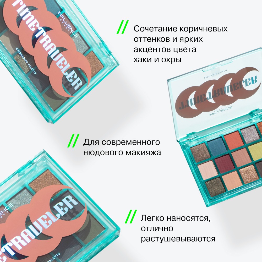 Палетка теней для век Influence Beauty Time Traveler 15 оттенков 15г. Фото 7.