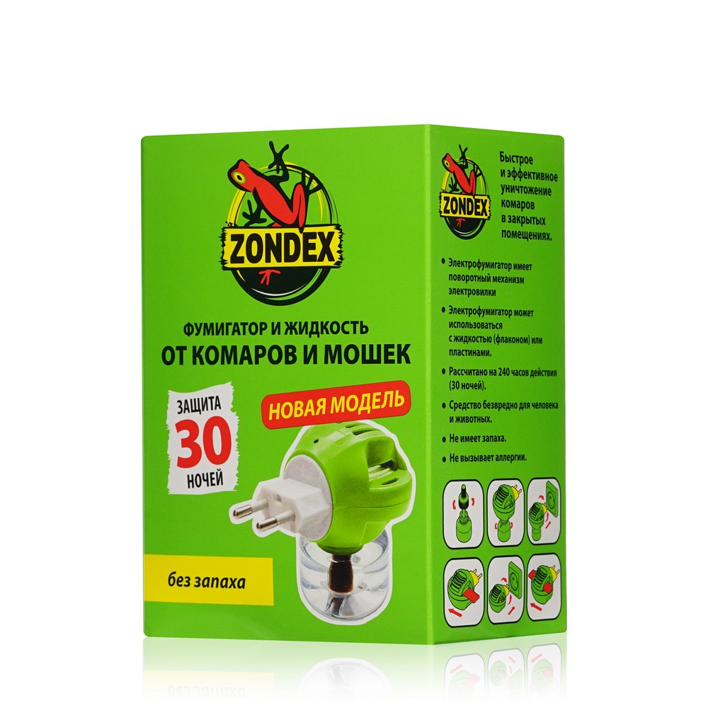 Электрофумигатор и жидкость от комаров и мошек Zondex без запаха 30 ночей 30мл. Фото 4.