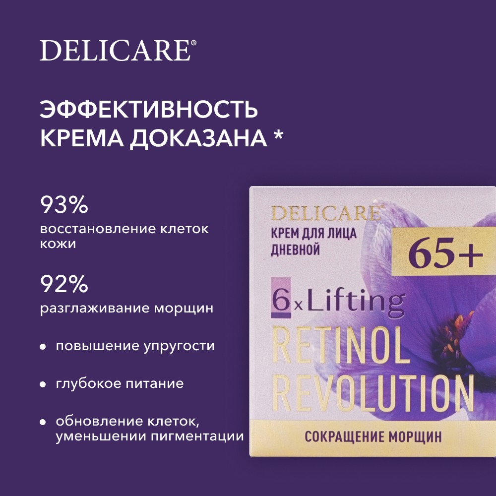 Дневной крем для лица Delicare Retinol Revolution 65+ 50мл. Фото 8.