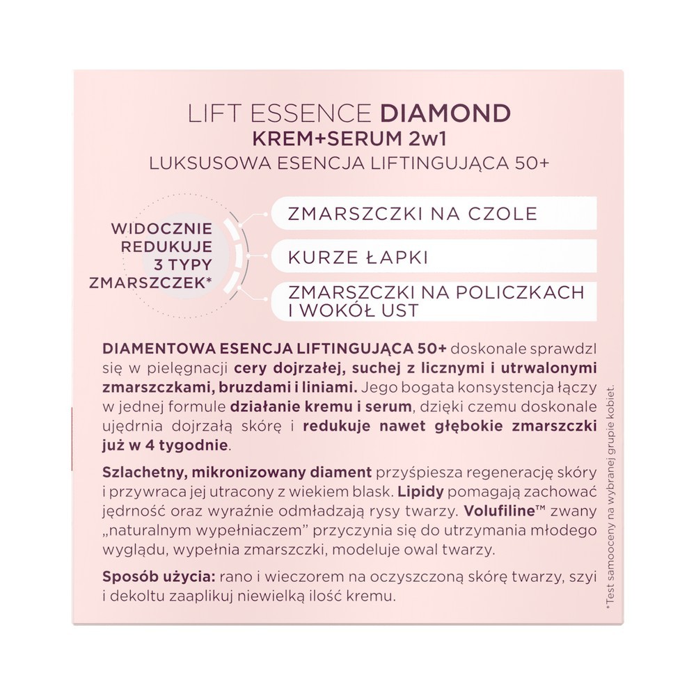 Бриллиантовый крем - сыворотка против морщин 2 в 1 Eveline Lift Essence Diamond 50+ 50мл. Фото 6.