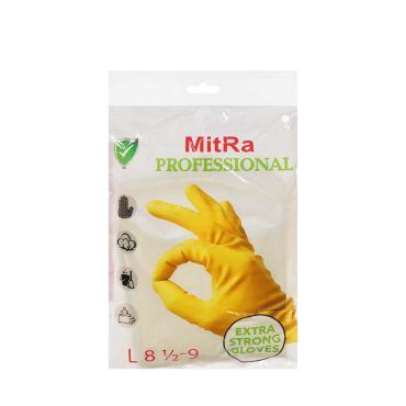 Перчатки латексные с хлопковым напылением MitRa Professional желтые L.