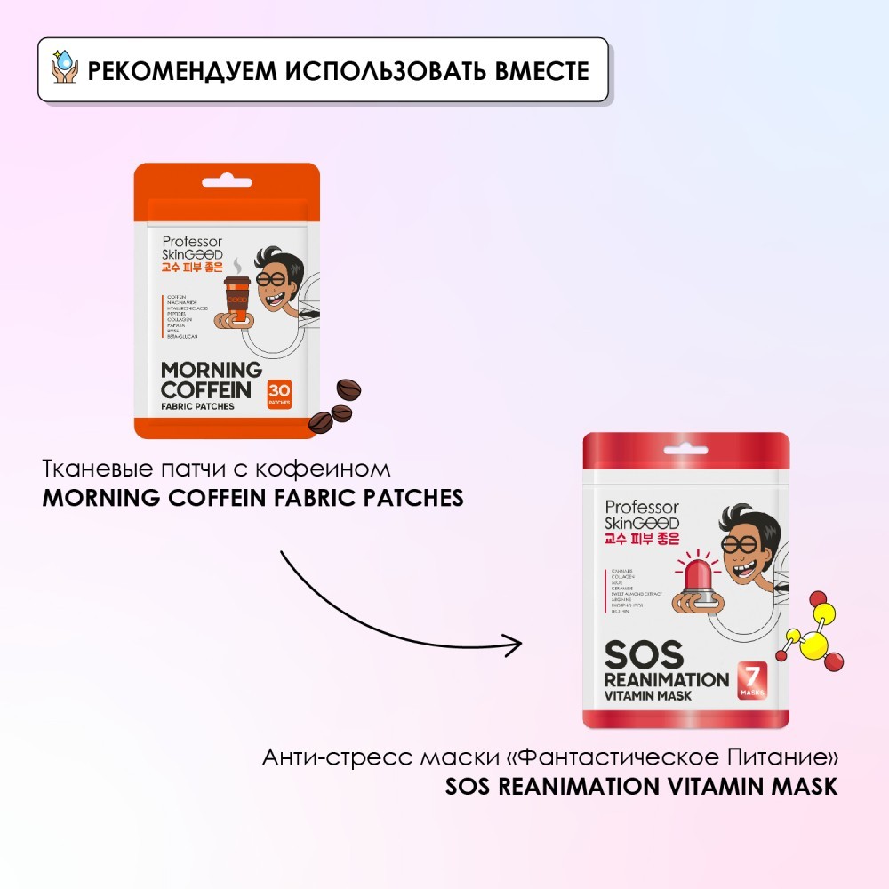 Тканевые патчи для области вокруг глаз Professor SkinGood " Morning Coffein " с кофеином 30шт. Фото 9.