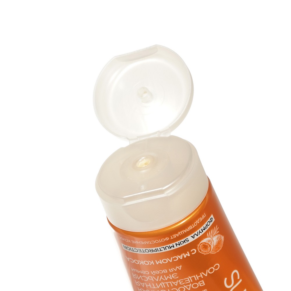 Водостойкая солнцезащитная эмульсия с маслом кокоса Eveline Sun Expert SPF 30 200мл. Фото 3.