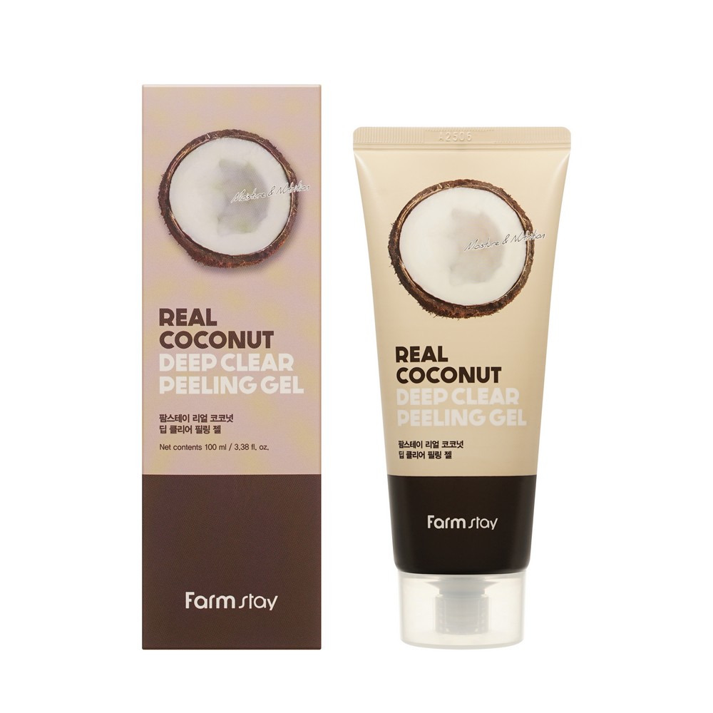 Отшелушивающий гель - скатка для лица с экстрактом кокоса FarmStay Real Coconut Deep Clear Peeling Gel 100мл. Фото 1.