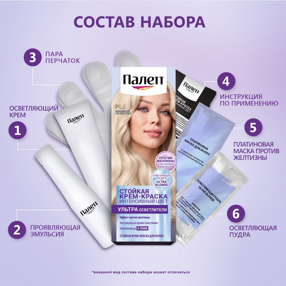 Стойкая крем - краска для волос Палетт Интенсивный цвет PL0 Платиновый осветлитель 110мл. Фото 6.