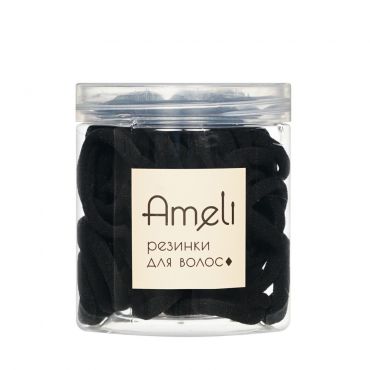 Резинки для волос в банке Ameli черные 4см 50шт.