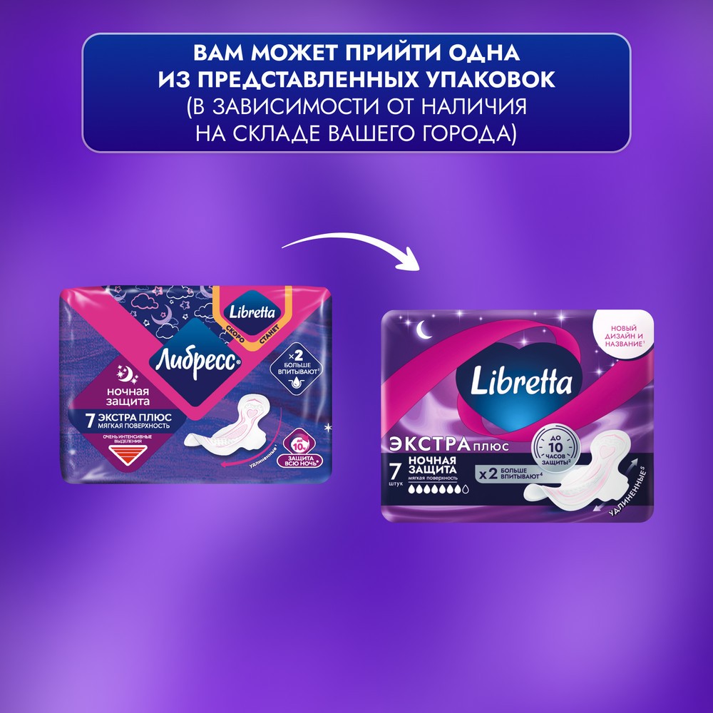 Женские ночные прокладки Libretta Экстра Плюс 7шт. Фото 7.