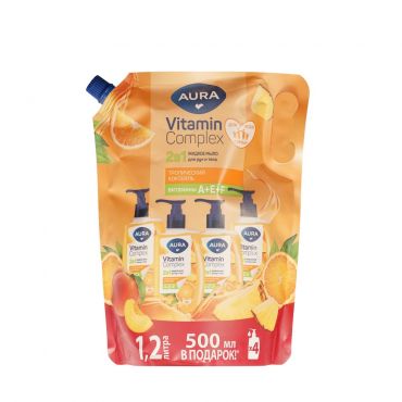 Жидкое мыло для рук и тела Aura Vitamin Complex Тропический коктейль 1200мл.