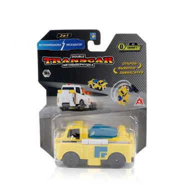 Машинка 1 Toy Transcar Double " Бетономешалка-Экскаватор 2в1 " 8см.