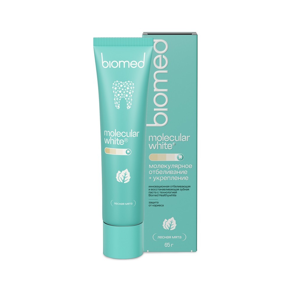 Зубная паста защита от кариеса , отбеливание и восстановление эмали Biomed Healthywhite Лесная мята 65г. Фото 2.
