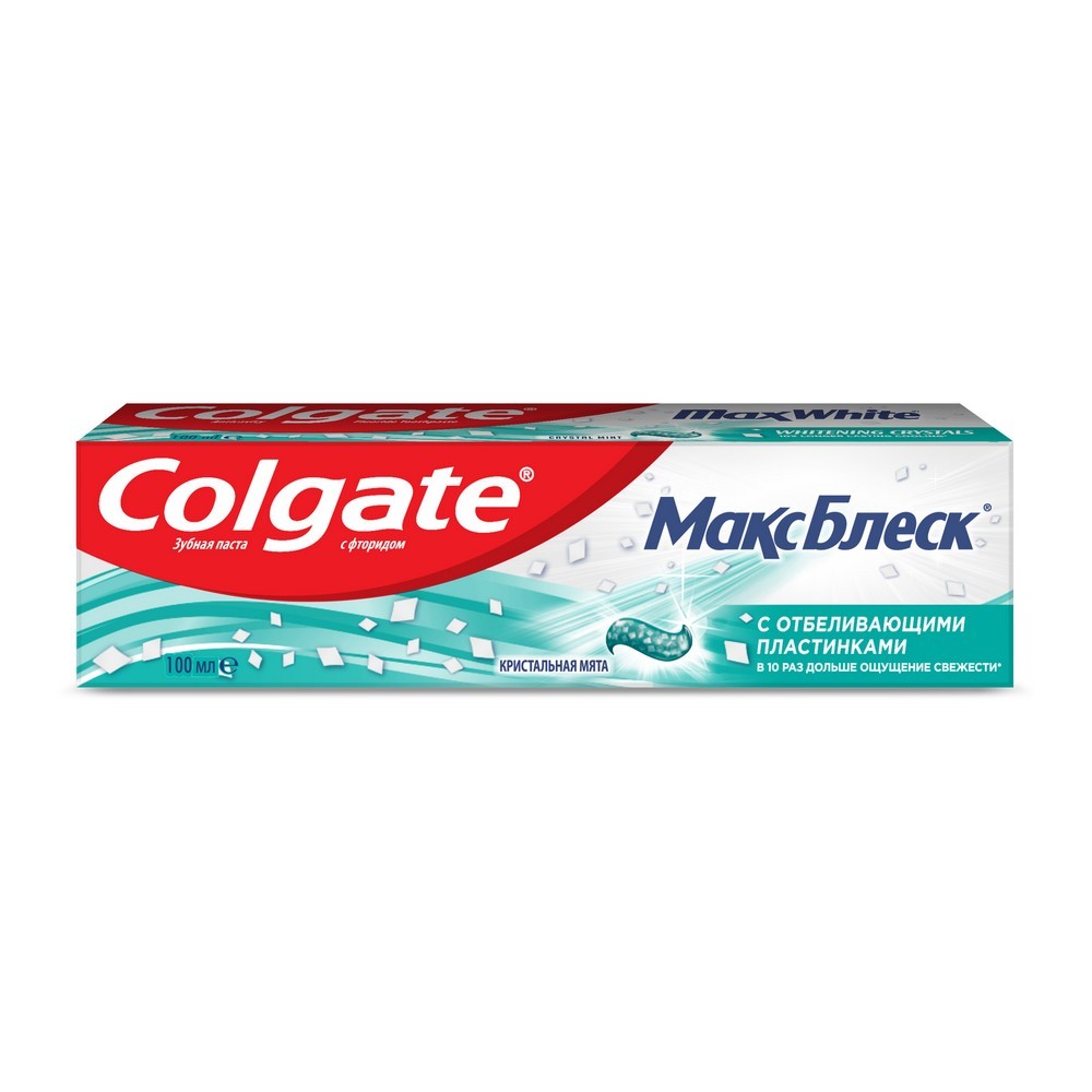 Зубная паста Colgate Макс Блеск с отбеливающими пластинками " кристальная мята " 100мл. Фото 3.