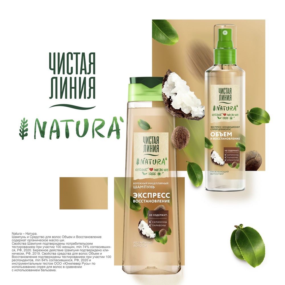 Мицеллярный шампунь для волос Чистая линия Natura " экспресс восстановление " с маслом Ши 400мл. Фото 13.