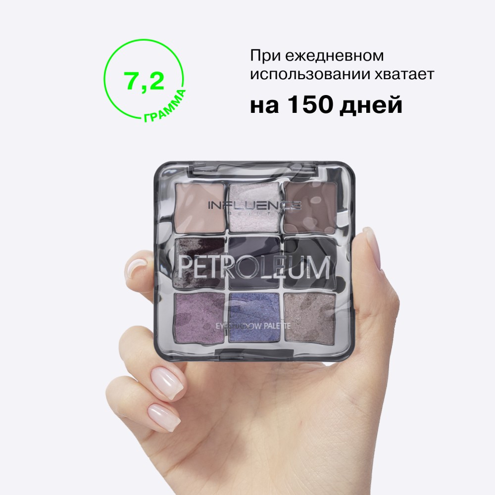 Палетка теней для век Influence Beauty Petroleum 01 9 оттенков 7,2г. Фото 7.