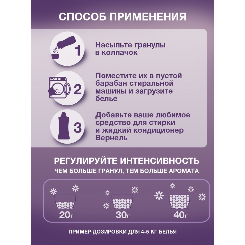Кондиционер - парфюм для белья в гранулах Вернель Supreme Элеганс 200г. Фото 5.