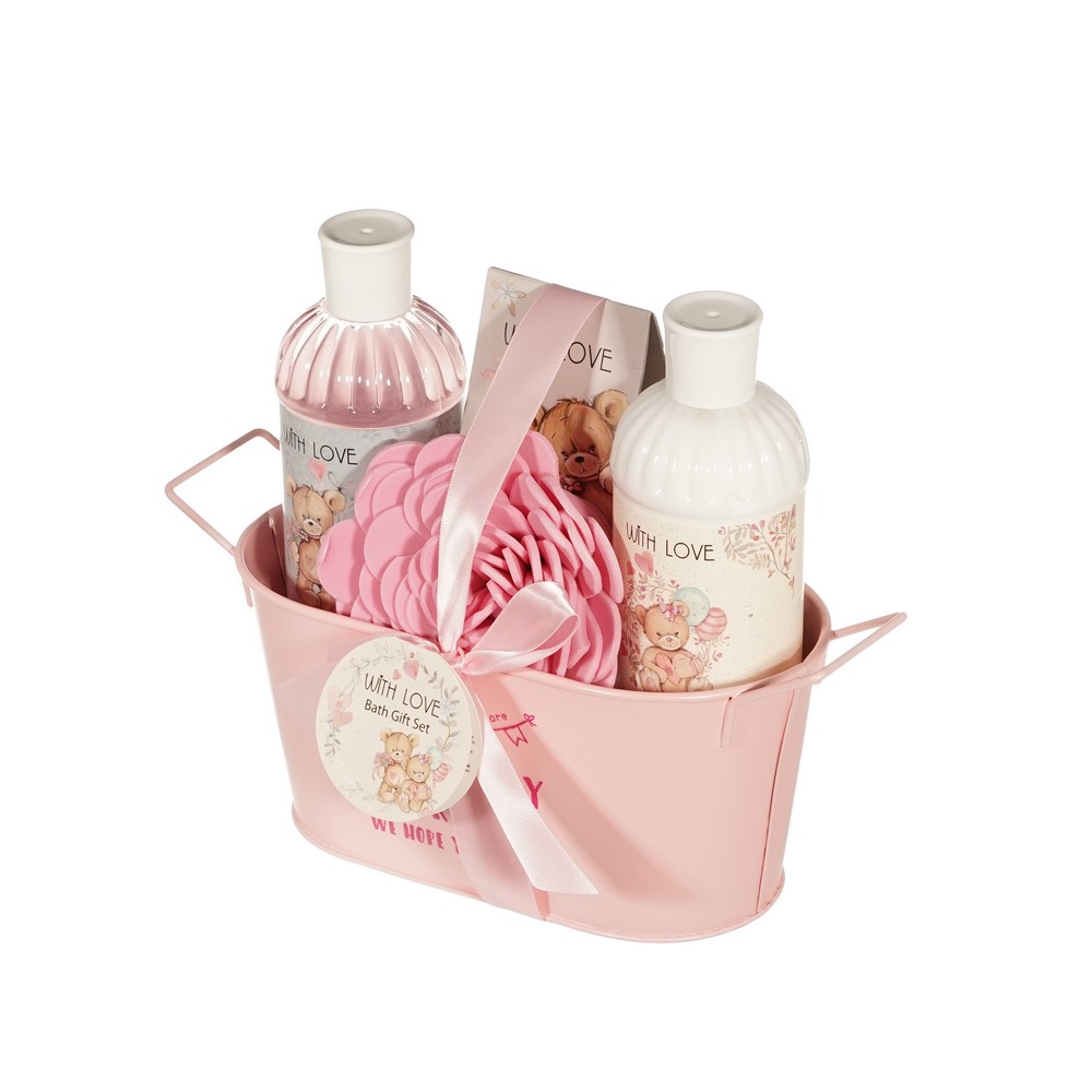 Женский подарочный набор With love ( гель для душа 270мл + лосьон для тела 270мл + соль для ванны 100г + мочалка для тела ) в ассортименте. Фото 2.