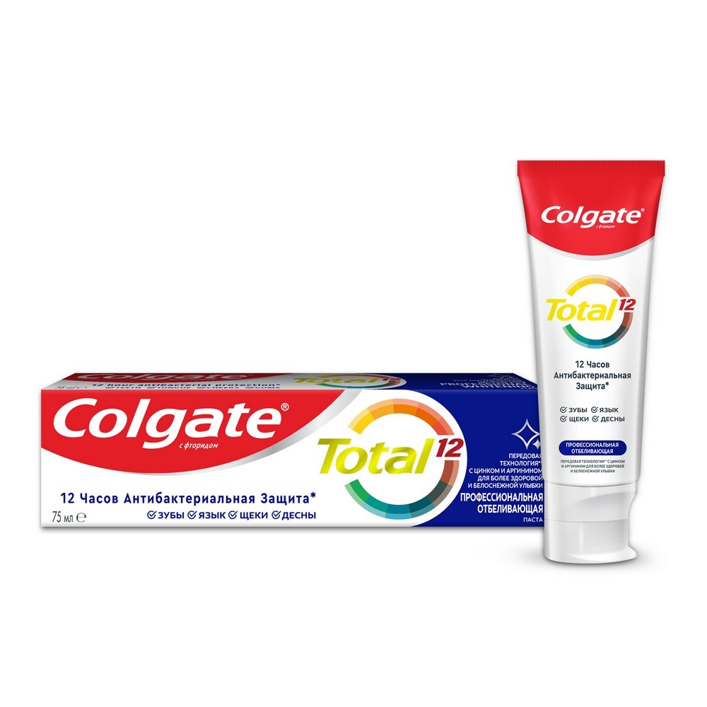 Зубная паста Colgate total 12 " профессиональная отбеливающая " с цинком и аргинином 75мл