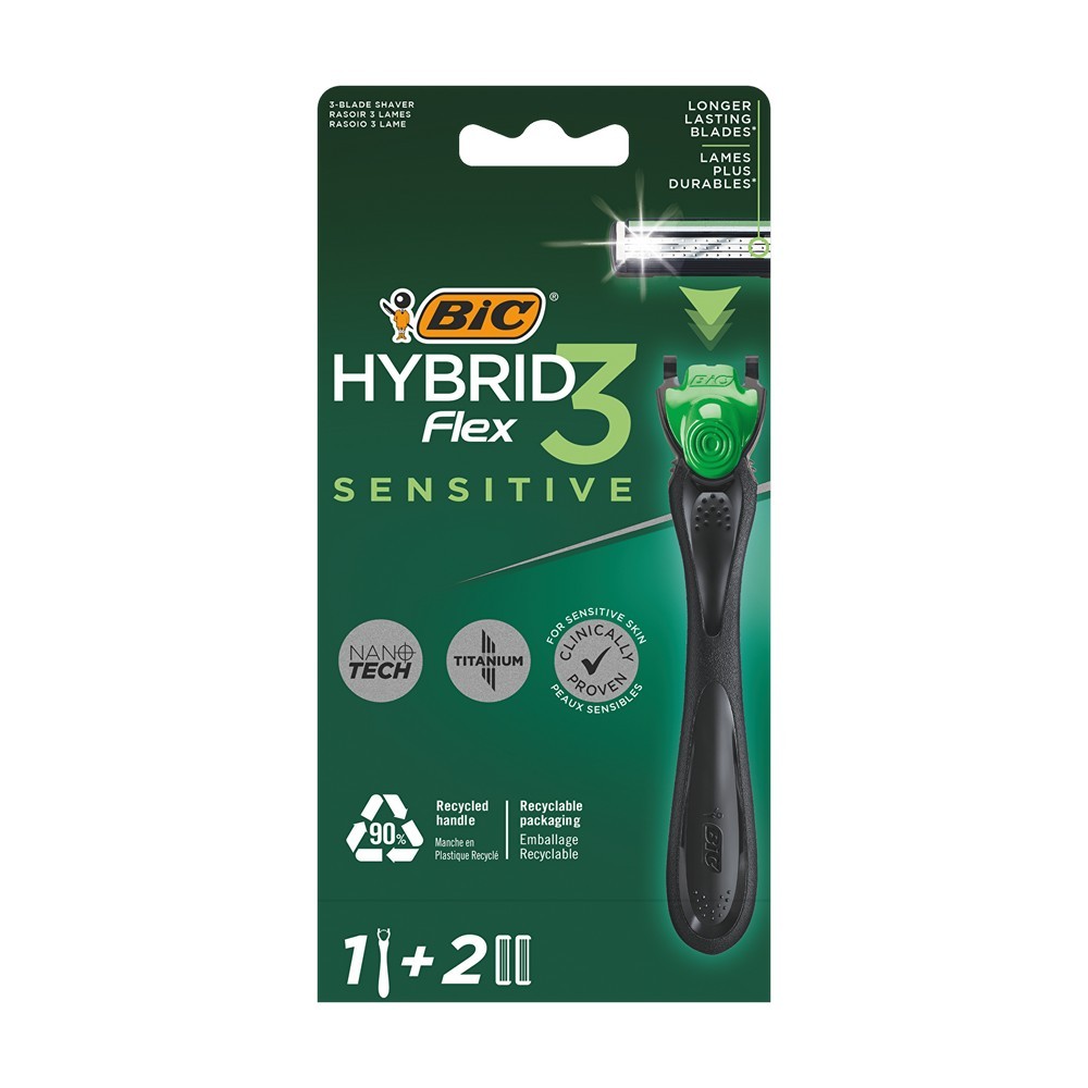 Мужской станок для бритья Bic Flex 3 Hybrid + сменные кассеты Bic " Sensitive " 2шт. Фото 1.