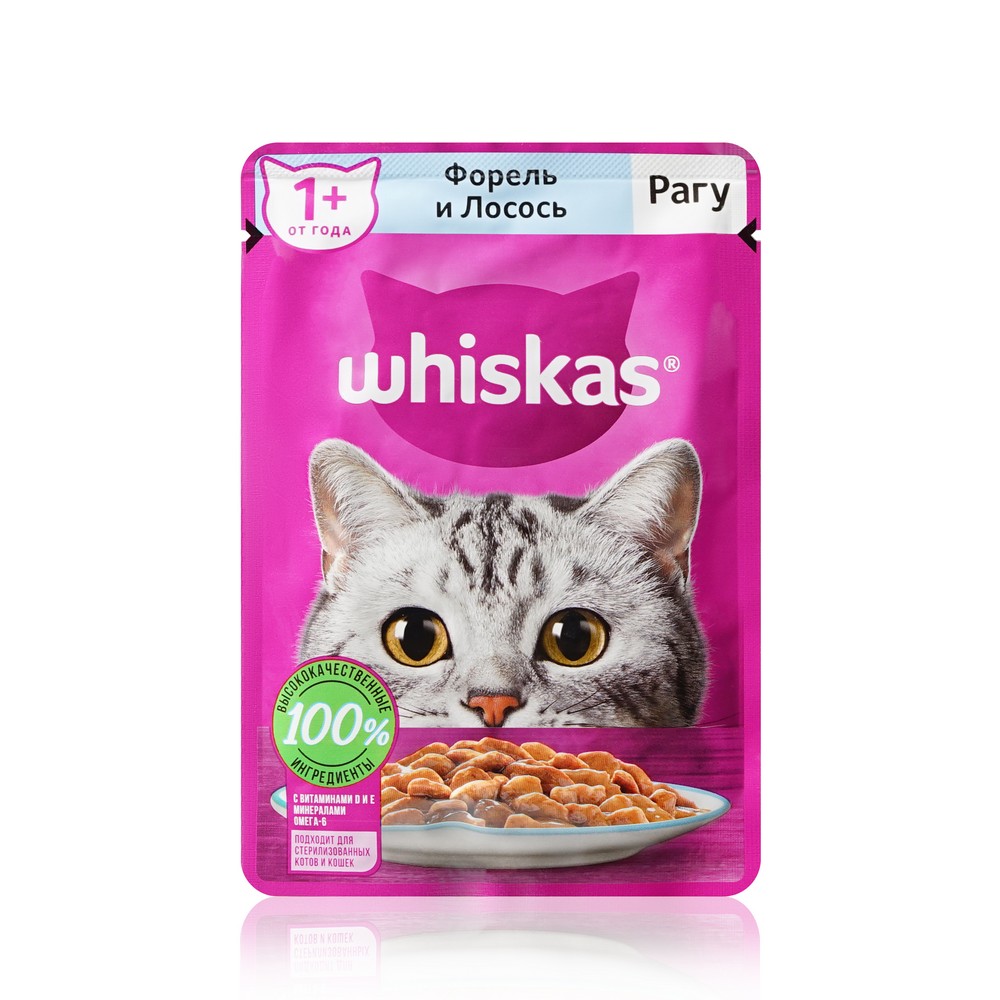 Влажный корм для кошек Whiskas " Рагу с форелью и лососем " 75г. Фото 1.