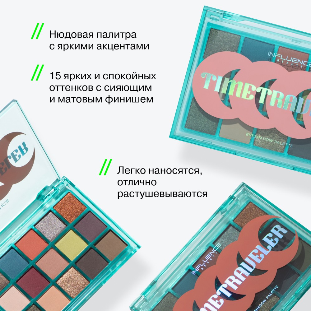 Палетка теней для век Influence Beauty Time Traveler 15 оттенков 15г. Фото 6.