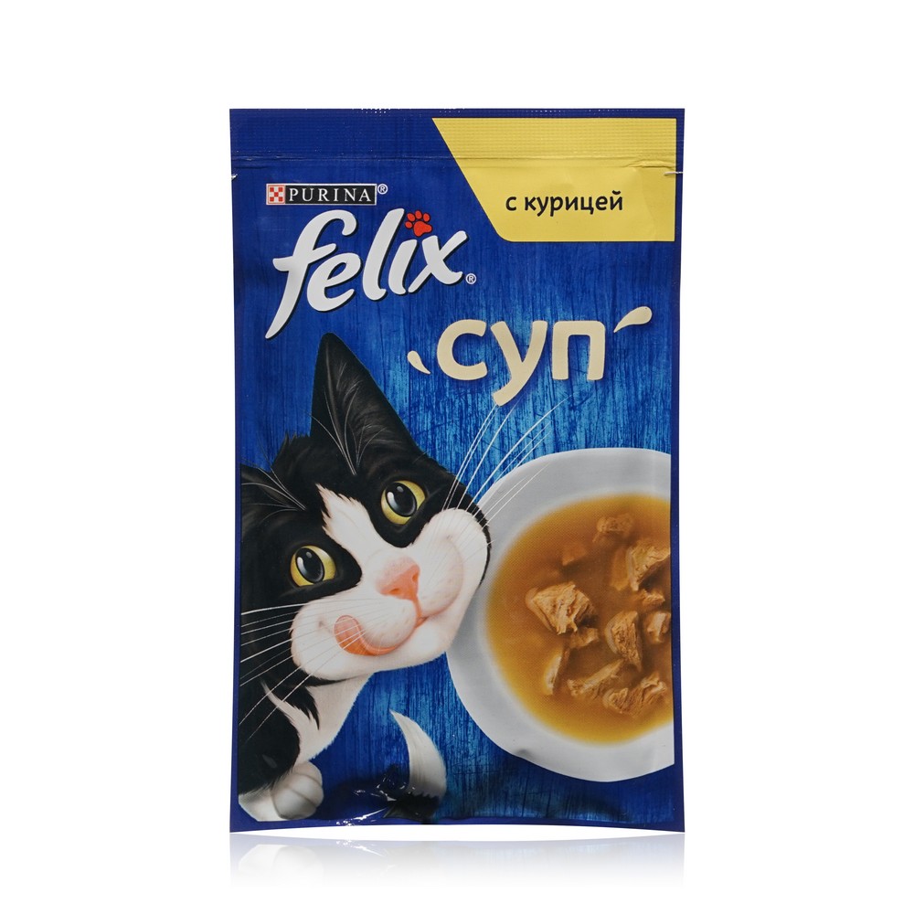 Влажный корм для кошек Felix Суп с курицей 48г. Фото 1.