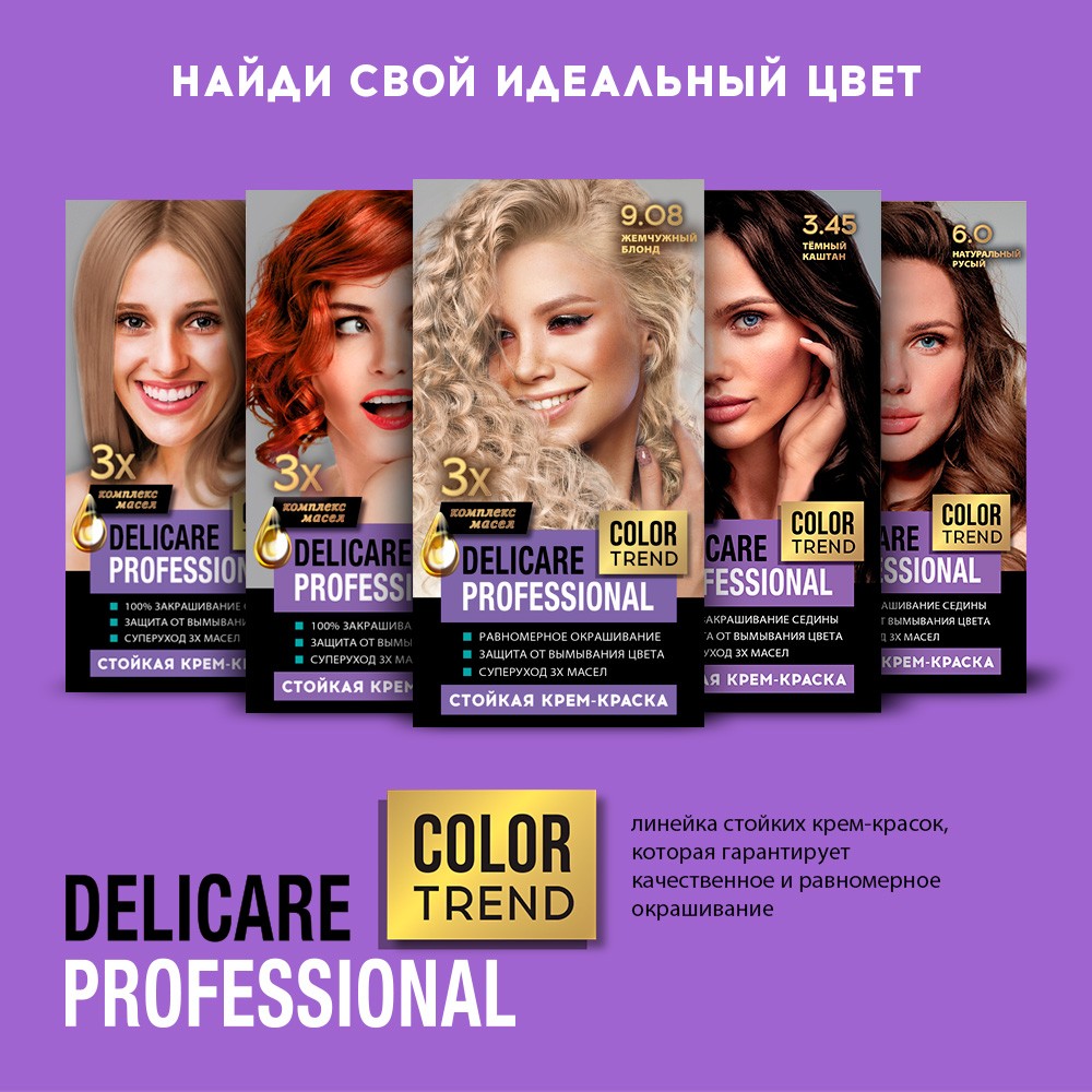 Стойкая крем - краска для волос Delicare Professional Color Trend 9.08 Жемчужный Блонд. Фото 10.