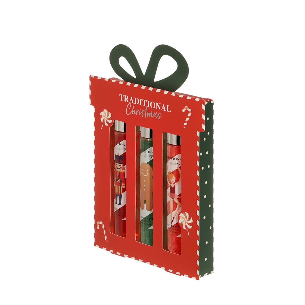 Женский подарочный набор Traditional Christmas ( гель для душа 60мл + пена для ванны 60мл + соль для ванны 80г ) в ассортименте. Фото 2.