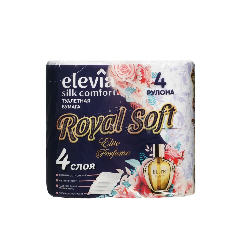 Туалетная бумага Elevia Royal Soft Elite perfume 4х-слойная 4шт. Фото 1.